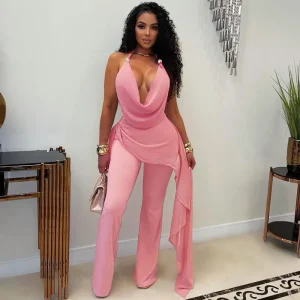 Sexy Backless Chiffon Halter Jumpsuit