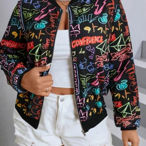 Graffiti Print Baseball Jacket